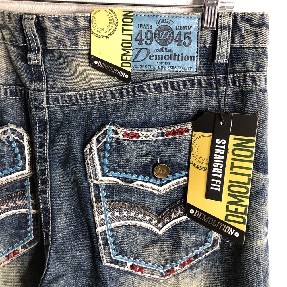 Demolition Industry Mens Jeans measured true size  41" Tag Size 38 x 32